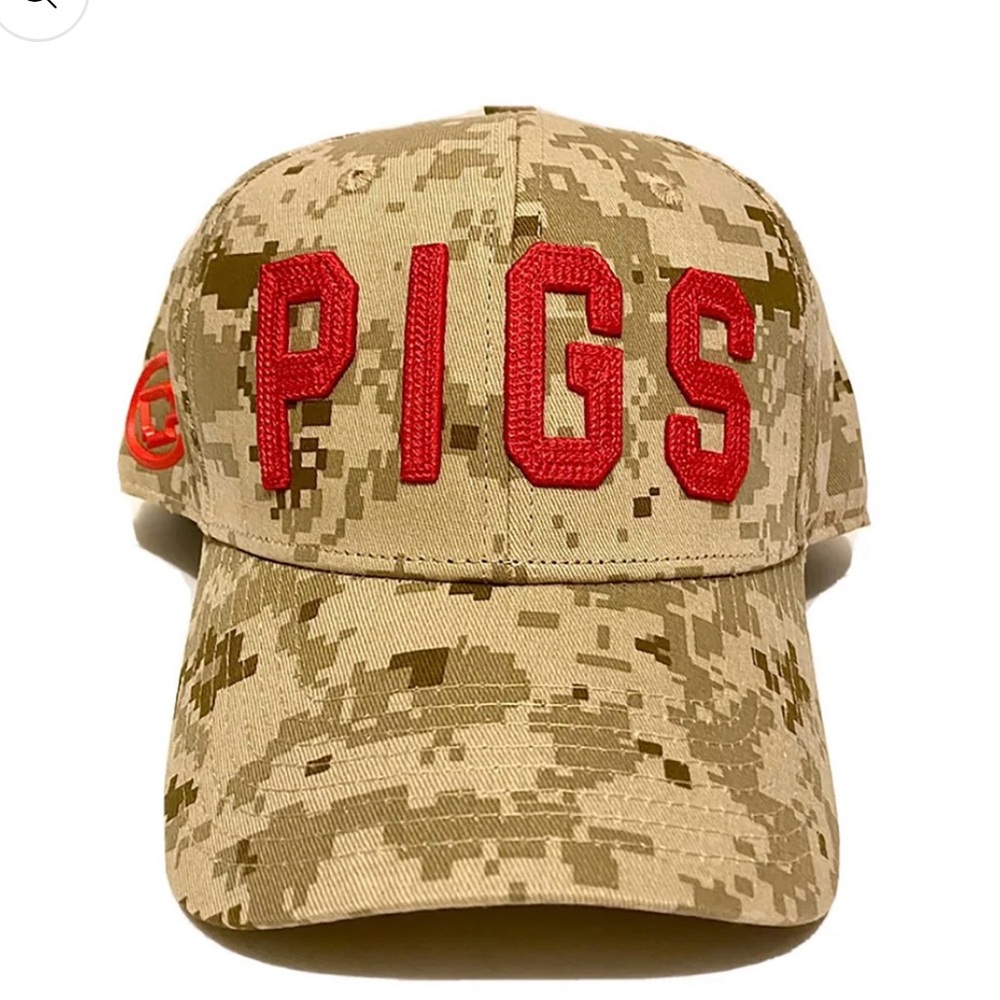 Camo Baseball Cap with Red Lettering